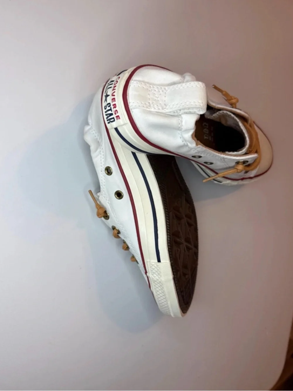 Women White Canvas Low-Top Sneakers with Tan Laces